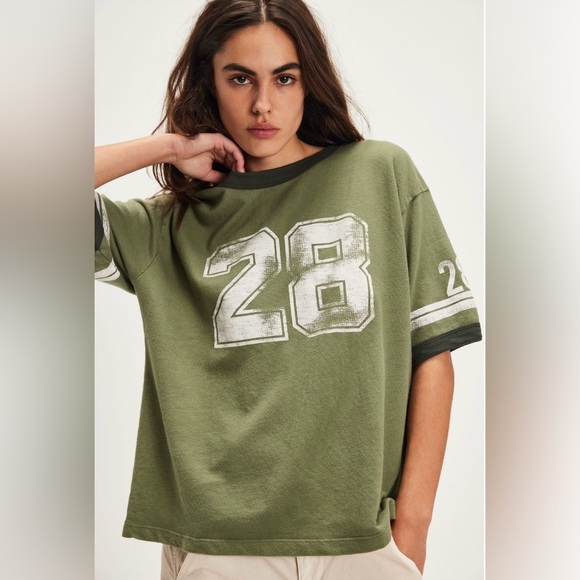 NWT Ragabond x Free People Lost & Found Ringer Tee S Olive Vintage Look - Picture 1 of 11